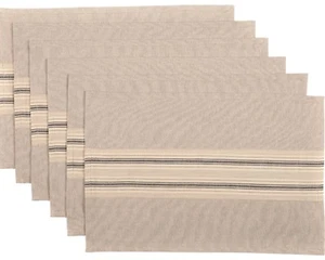 Country Placemats Set /6 Dark Cream Chambray Gray Grain Sack Stripes Sawyer Mill - Picture 1 of 5