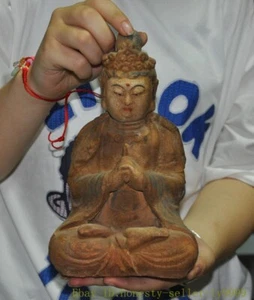 9'' temple old Wood painted pray Kwan-Yin GuanYin Goddess tara Buddha sttaue - Picture 1 of 8