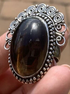 Gigantic Mystical Smoky Quartz Crystal Sterling Silver Ring 925 Sz 8 Size 8 - Picture 1 of 12