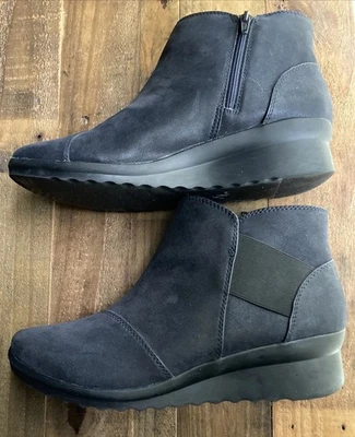 Botas de cuña Clarks Cloudsteppers Caddell Tropic negras con cremallera al tobillo talla 10 W Foto 1 de 4