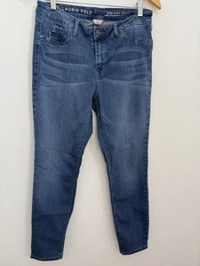 Pantalones de mezclilla ajustados al tobillo sedosos de fieltro Laurie para mujer M azules elásticos preppy - Imagen 1 de 8