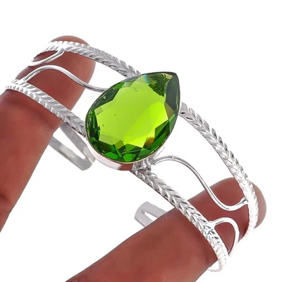 Peridot Simulated Gemstone Silver Plated Spiritual Adjustable Bracelet S515 - Image 1 of 4