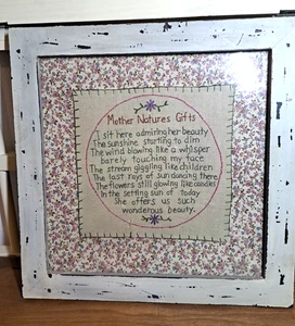 'Mother Nature's Gifts' Embroidered Wood Frame Picture 15x15 Cottagecore Floral - Picture 1 of 4