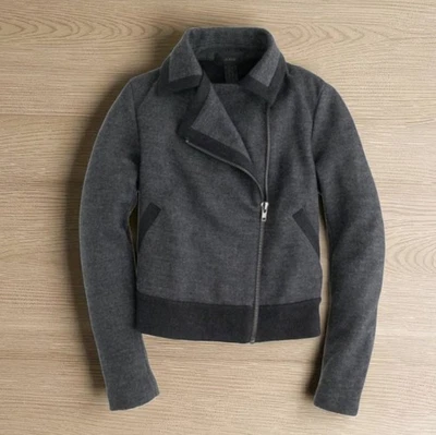 Chaqueta corta de bombardero J Crew gris negra mezcla de lana elástica para mujer talla 00 XS  Foto 1 de 4