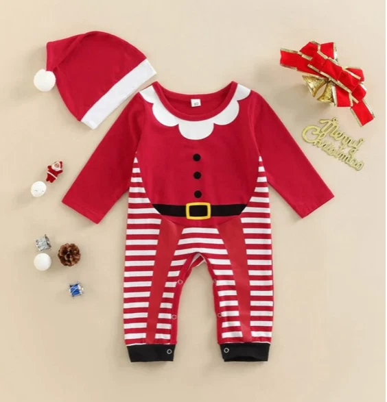 Красное рождественское спальное место для мальчиков и девочек ясельного возраста | пижама Санта-Клауса в красно-белую полоску - Изображение 1 из 1