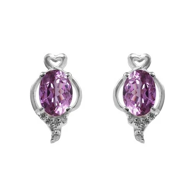 7x5 MM Violetto Spinello Ovale Bottone,Argento Orecchini Argento,Pietra - Immagine 1 di 4