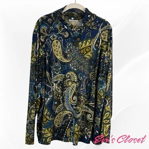 Susan Graver Mock Ruched Neck Sweater Top Women's 1X Paisley Whimsigoth - Picture 1 of 8