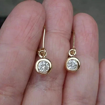 2Ct Round Cut  Lab Created Diamond  Drop Dangle Earring 14K Yellow Gold Plated - Image 1 of 4