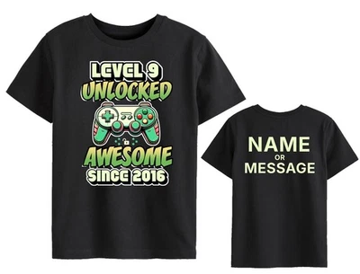 BUZZ SHIRTS Jungen 9. Geburtstag Gaming T-Shirt - Personalisiert Name Nachricht - Level 9 Freigeschaltet