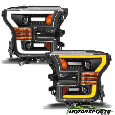 [LED Tube] 2015 2016 2017 Ford F-150 Black LED Bar Projector Headlights Pair - Image 1 of 4