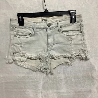 Mudd Flex Stretch Shortie Shorts Frayed Distressed Denim Low Rise Juniors Size 5 - Image 1 of 4