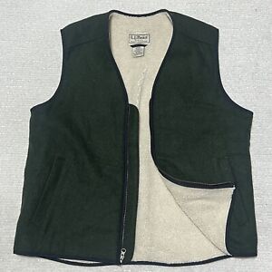 LL Bean Wool Vest Mens M Green Sherpa Fleece Lined Outdoor Hunting Great Cond