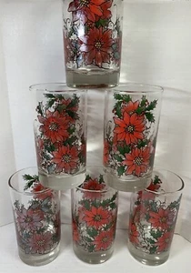6 Libbey Poinsettia Glasses Tumblers Cups Christmas 10 Oz 5" Tall - Picture 1 of 12