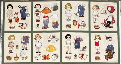 Paper Doll Farm Sibling Arts Studio Myletex Fabrics Cotton Fabric Panel 23 x 43 - Image 1 of 2