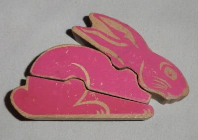 Folk Art/Vintage Wooden Chunky Painted Bunny Rabbit Puzzle Pink  - Image 1 of 4