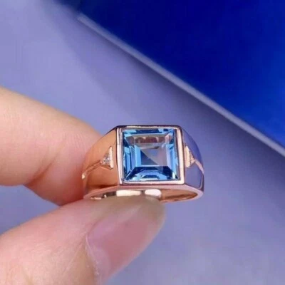 Piedras preciosas de topacio azul natural con anillo de plata de ley 925 para hombre #1# Foto 1 de 4