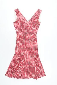 Coast Womens Red Geometric Silk A-Line Size 8 V-Neck Zip - Picture 1 of 10