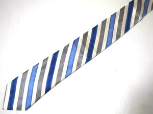 Arrow Mens Necktie Tie Blue Silver Ivory Striped Silk 60" Career - Picture 1 of 4