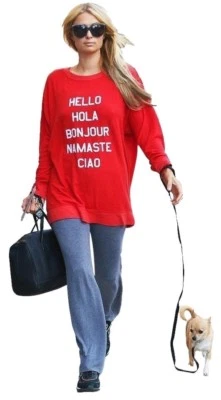 Wildfox Say Hello To Everyone Sweater Hola Bonjour XS Celeb Preowned Red - Image 1 of 4