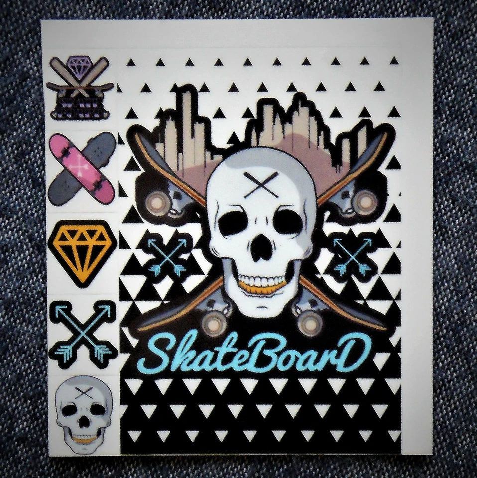 Handy-Sticker "SKATEBOARD SKULL" Smartphone Aufkleber 5-teilig NEU! - Bild 1 von 1