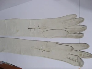 Vintag 1920s WOMENS WHITE LEATHER 25 IN LONG OPERA FORMAL WEDDING GLOVES - Picture 1 of 23
