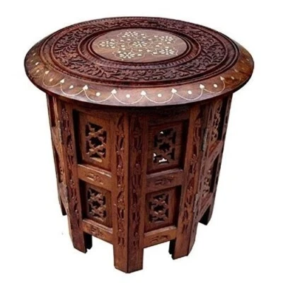 New Indian Sheesham Wood Hand Carved Dining Folding Table Restaurant Furniture - Image 1 of 4