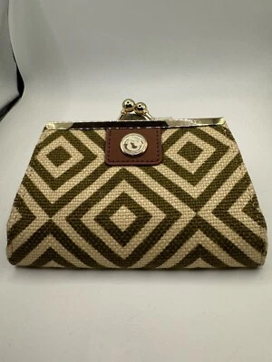 Spartina Wallet  Olive Green Beige Geometric Design Bypass Closure Coin Purse - Image 1 of 4