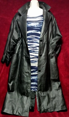 ¡Clásico! Gabardina de cuero negra años 80 estructurada superior estilo a medida Foto 1 de 3