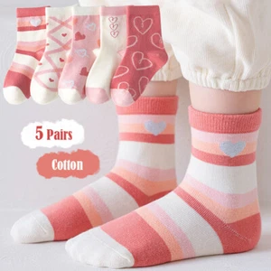 5 Pairs Kids Socks Children's Girls Love Cotton Cute Classic Mid Calf Socks - Picture 1 of 12