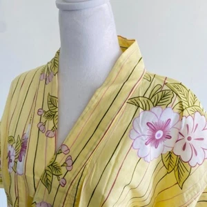 Pastellgelb LANGER Baumwolle japanischer Yukata Sommer Kimono Robe Kleid Kostüm Y6 - Bild 1 von 7