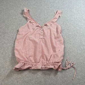 Hollister Shirt Women S Red Strip Tank Tie Ruffle Button Nautical Academia Y2K - Picture 1 of 7