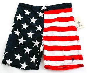 New Men's 2XL U.S. Polo Assn. Stars & Stripes Lined Quick Dry Swim Trunks - Picture 1 of 3