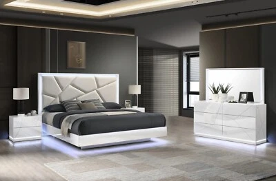 NEW Modern Italian LED 4PC Gloss White Queen King Contemporary Bed Set B/D/M/N - Image 1 of 4
