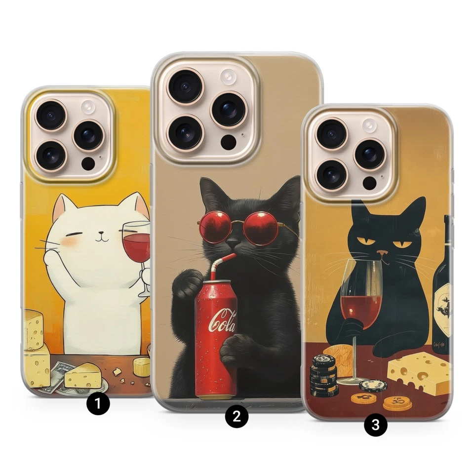 Divertida Funda Artística Teléfono Gato para iPhone 16 para Pixel 9 8 para Samsung s25+ PC38 Foto 1 de 1