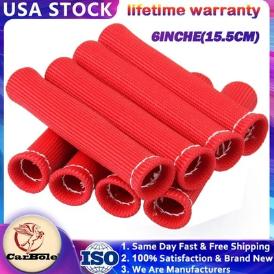 8Pack Red SPARK PLUG WIRE BOOTS HEAT SHIELD PROTECTOR SLEEVE COVER  2500° 6" - Image 1 of 4