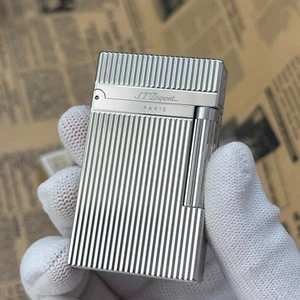 S.T. Dupont Ligne 2 Rayas Verticales Plateado Encendedor Ping Sonido Butano Recargable - Imagen 1 de 5