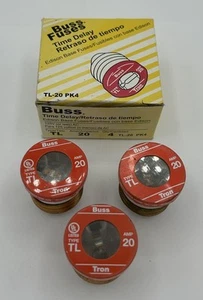 BUSSMANN Time Delay 20 amp TL- 20 Edison Base Plug Box Of 3 Fuses Electrical - Picture 1 of 3