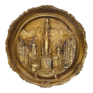 Vintage Hand Carved Innsbruck 3D Plaque Plate Wood Wall Decor 9” Diameter - Picture 1 of 6