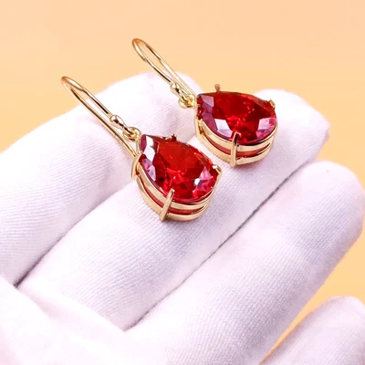 Handcrafted Garnet Teardrop Dangle Earrings in 18K Gold-Plated Sterling Silver - Image 1 of 4