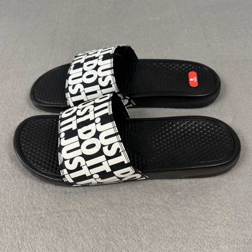 Nike Benassi Uomo Just Do It Stampa Slides 631261 024 Nero Bianco Taglia 14 NUOVE