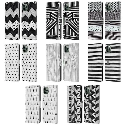 HEAD CASE DESIGNS BNW DOODLE LEATHER BOOK WALLET CASE FOR APPLE iPHONE PHONES - Image 1 of 4