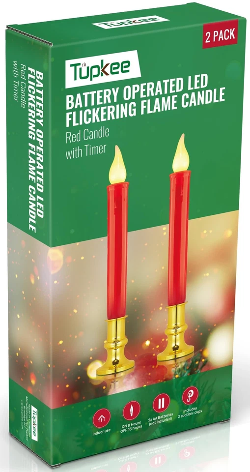 Tupkee Red LED Window Candles – Set of 2 Battery-Operated Flameless Christmas... - Image 1 of 1