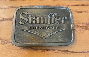 Vintage Stauffer Chemicals Logo Brass BELT BUCKLE - Picture 1 of 2
