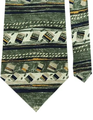 Corbata Bergere para hombre 100 % seda abstracta verde multi ancha 4" x 58" Foto 1 de 2
