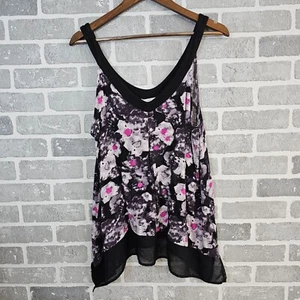 Camiseta sin mangas Secret Treasures ropa de dormir grande negra floral ribete transparente salón suave - Imagen 1 de 9