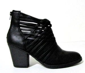 Big Buddha Heeled Ankle Boots Black faux-leather back-Zip Lattice-upper Wm. 8 - Picture 1 of 8