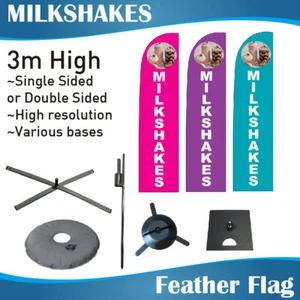 3m Outdoor MILKSHAKES Flag Feather Banner Feather Flags - Picture 1 of 11