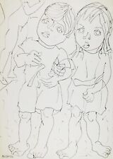 Franziskus Dellgruen signiert Gemälde Zeichnung 33x23cm Kinder Junge Mädchen