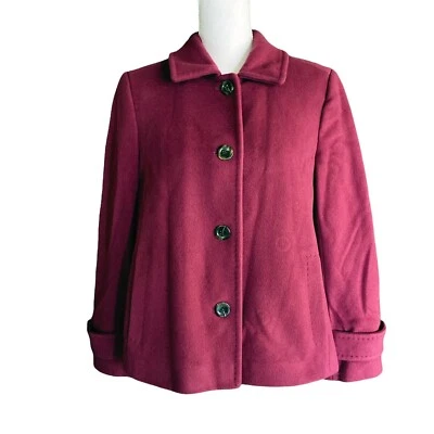 Abrigo corto Lands End para mujer Swing Pea 8P lana cachemir mezcla vino tinto Foto 1 de 4