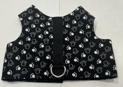 Hand Made Black Dog Harness W/White Paw Prints Small Dog By Dorothy’s Harnesses - Image 1 of 4
